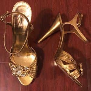 Miu Miu Bronze sling back w gold embellishments